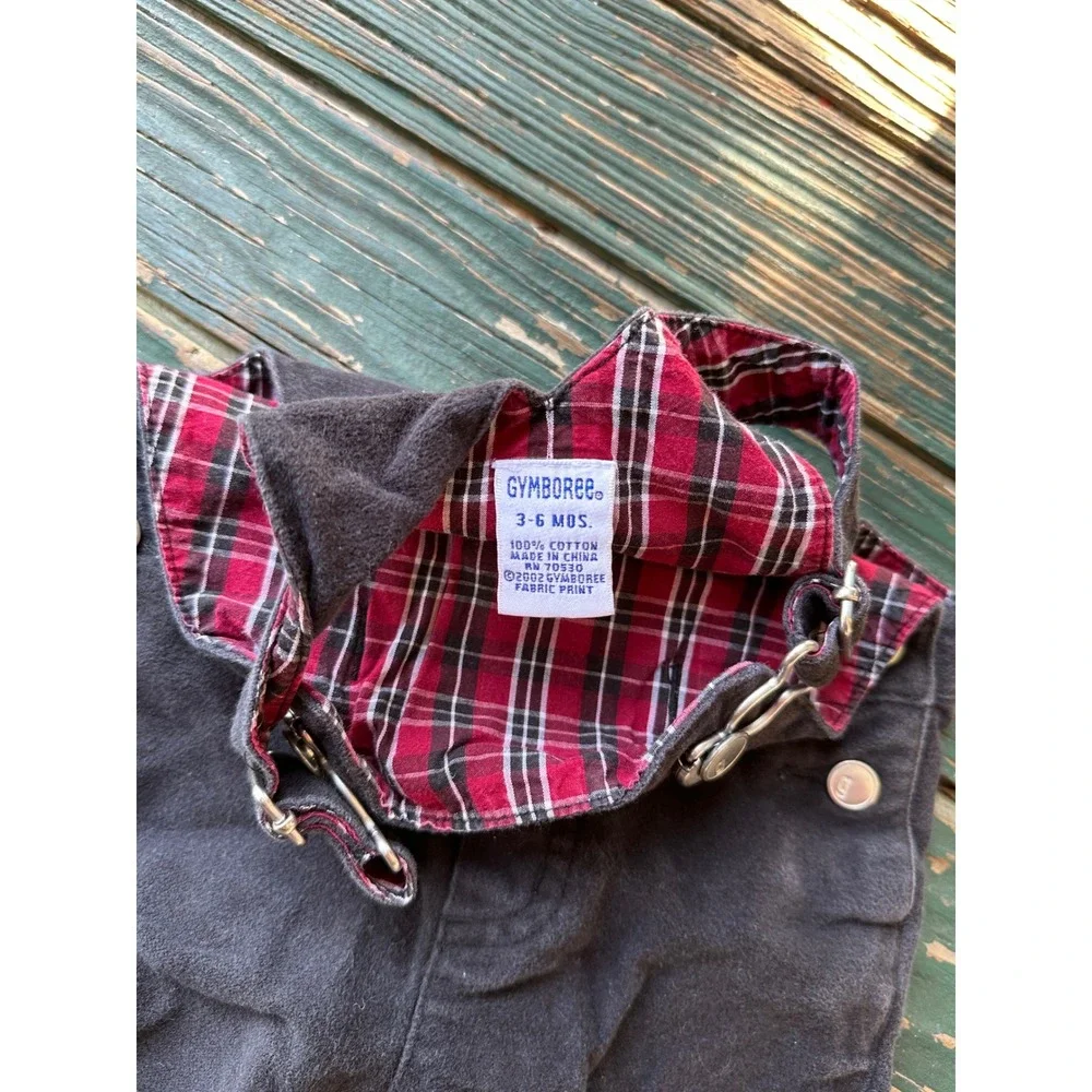 Gymboree Baby Boy Gray Corduroy Plaid Lined Overalls Vintage 2002 3-6 Months